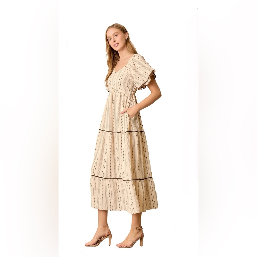 NEW Polagram Brown Lace Floral Tiered Maxi Dress - Picture 1 of 8